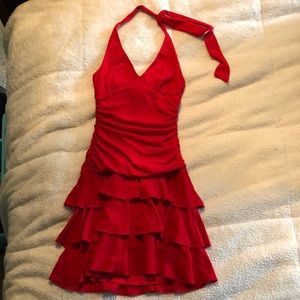 Sexy ruffle halter red dress